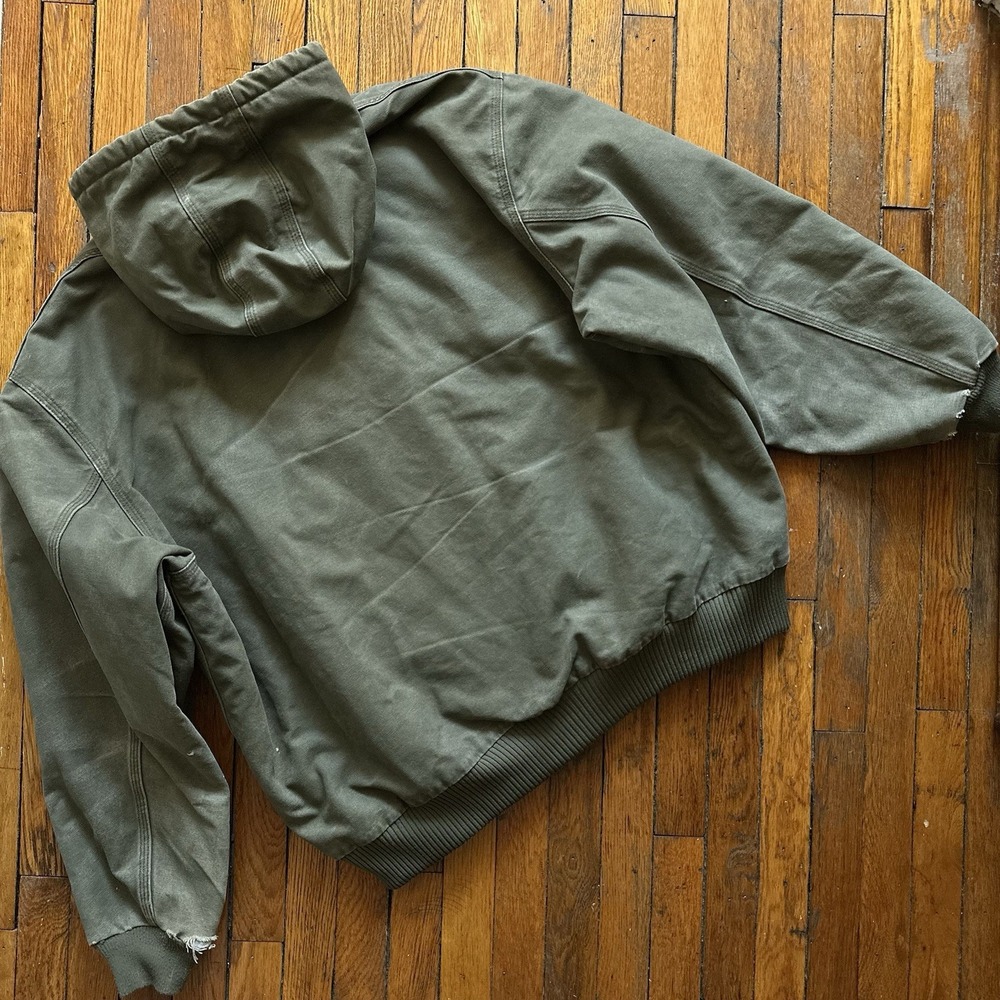 Vtg Y2K Carhartt J130 ARG Duck Canvas Hooded Chore Jacket Lined Men 3XL Green - Picture 13 of 16